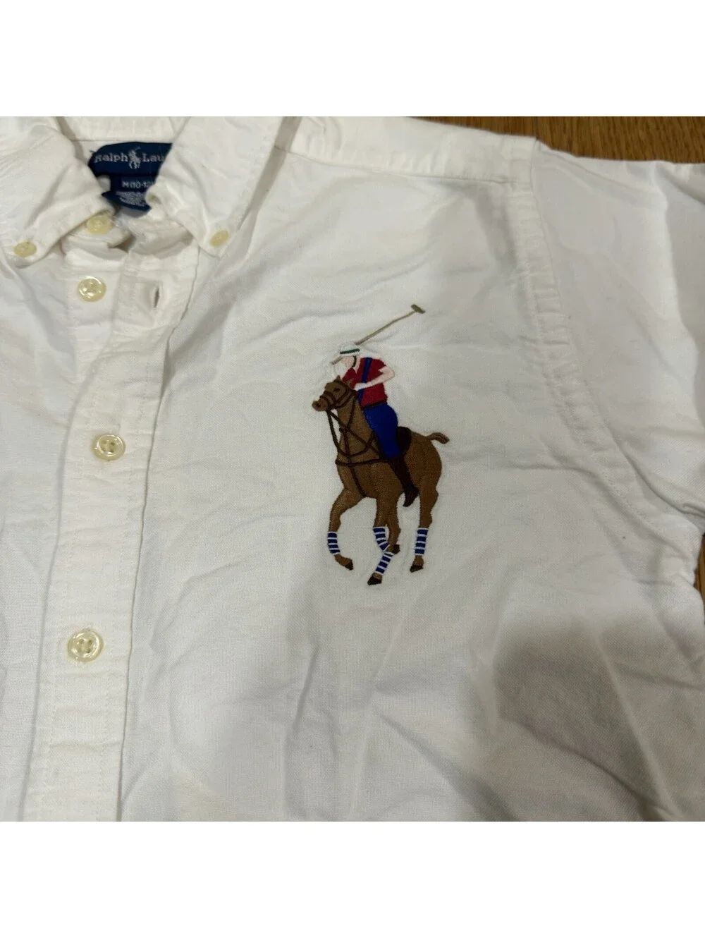 Ralph Lauren Polo Boys Oxford Button Up White M(10-12)  Big Pony Vintage Y2K